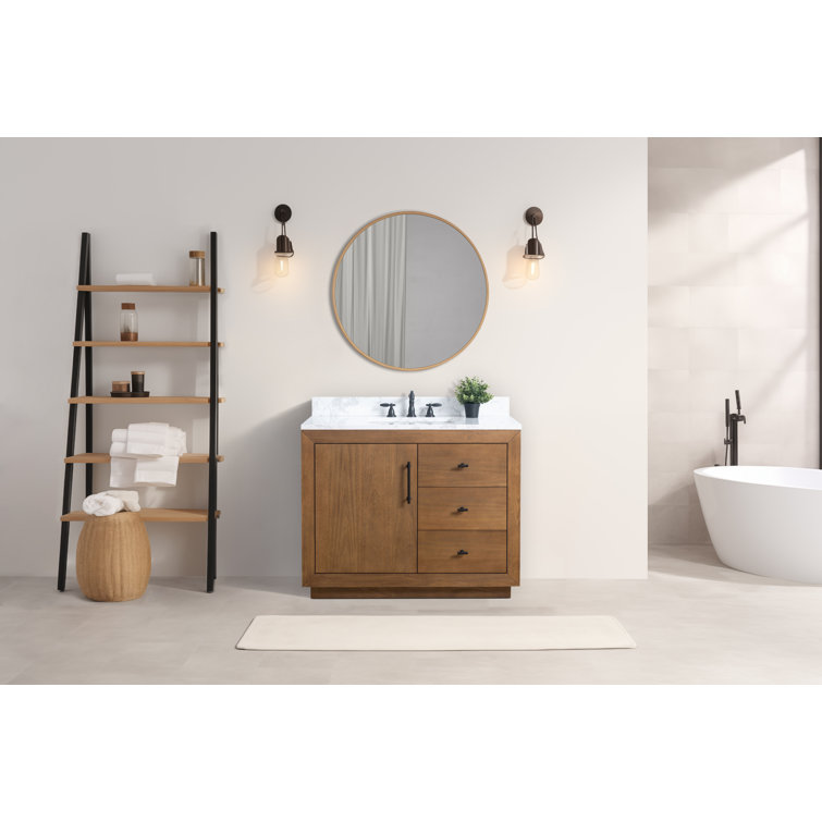42" Tan Poplar Wood Single Bathroom Vanity with Marble Top
