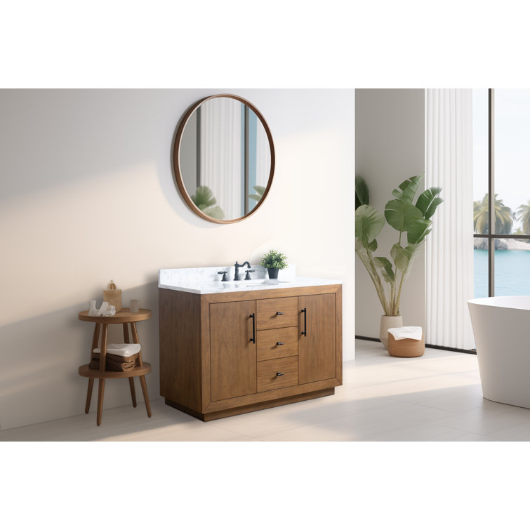 48'' Tan Poplar Wood Bathroom Vanity with Marble Top