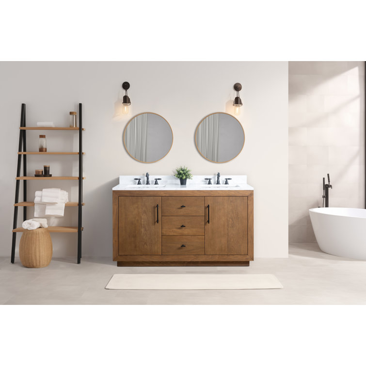 60" Double Sink Bathroom Vanity with Arabescato White Marble Top