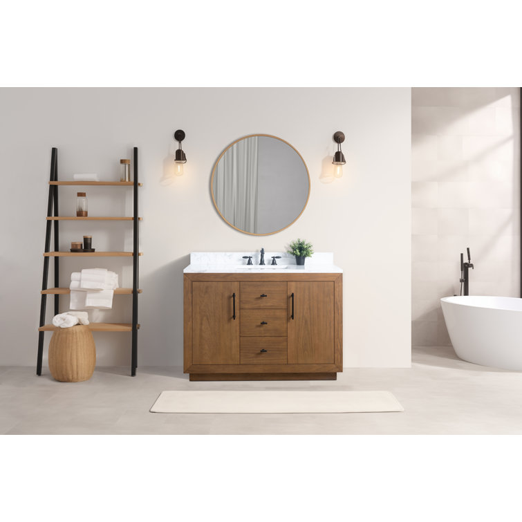 48'' Tan Poplar Wood Bathroom Vanity with Marble Top