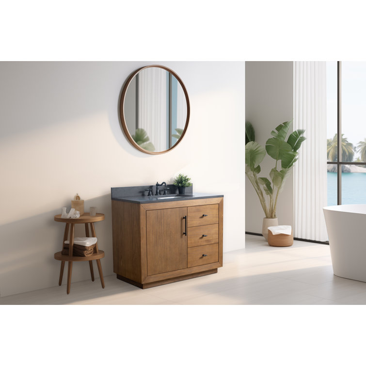 Tan 42" Single Bathroom Vanity with Black Limestone Top
