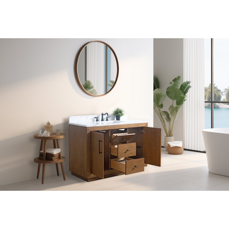 48'' Tan Poplar Wood Bathroom Vanity with Marble Top
