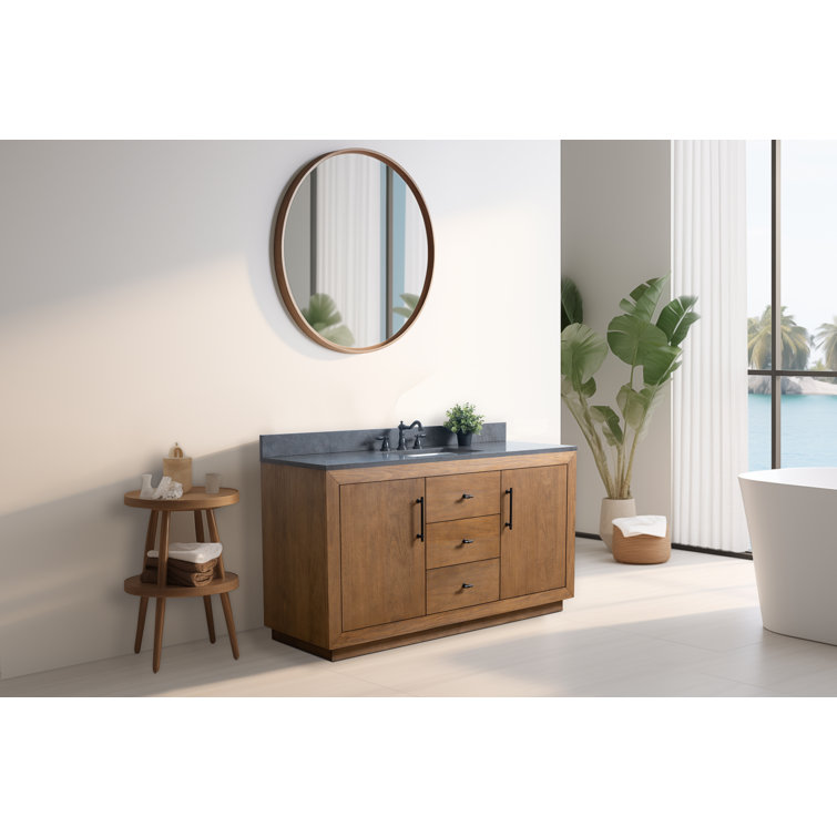 60" Single Bathroom Vanity Set with Black Limestone Top