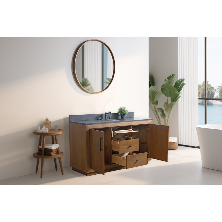 60" Single Bathroom Vanity Set with Black Limestone Top