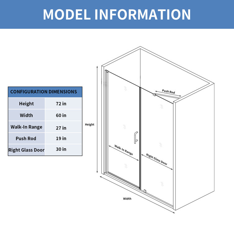 60" x 72" Frameless Brushed Nickel Tempered Glass Shower Door