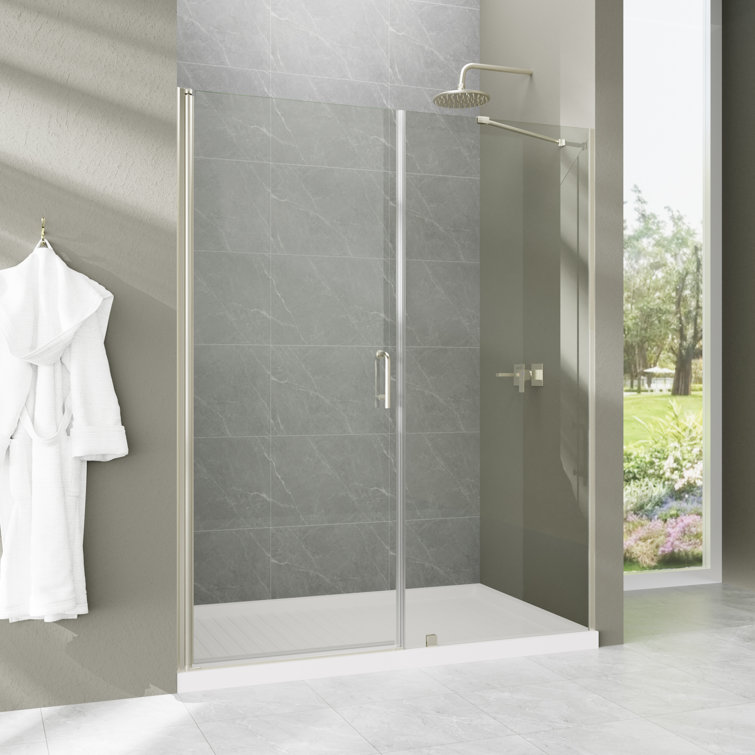 60" x 72" Frameless Brushed Nickel Tempered Glass Shower Door