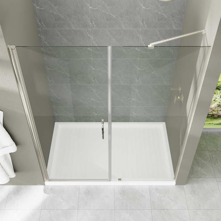 60" x 72" Frameless Brushed Nickel Tempered Glass Shower Door