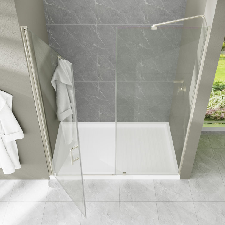 60" x 72" Frameless Brushed Nickel Tempered Glass Shower Door