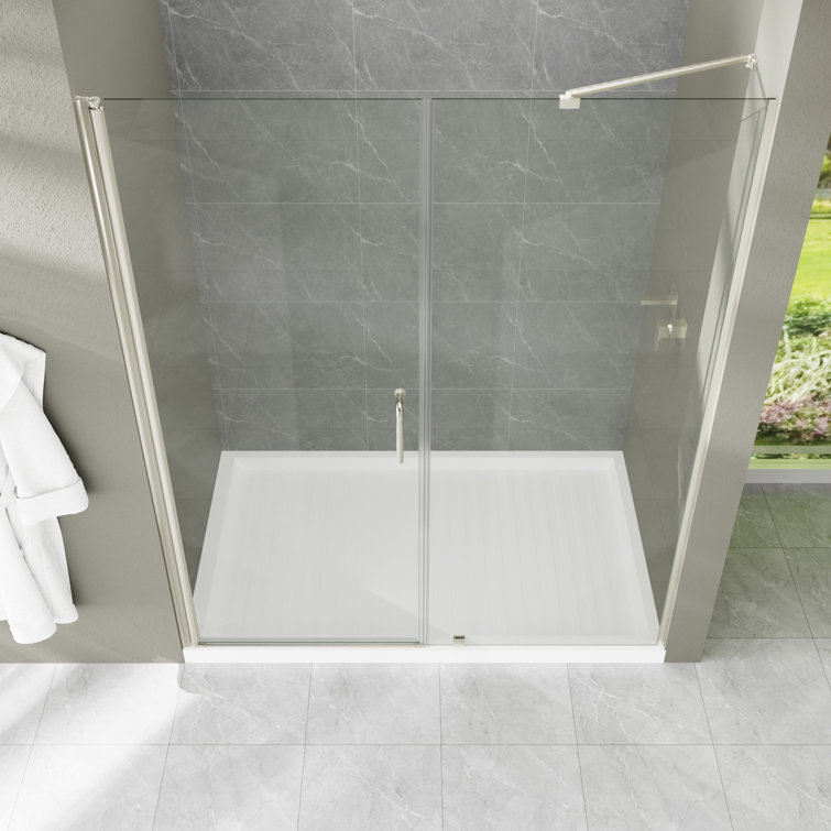 60" x 72" Frameless Brushed Nickel Tempered Glass Shower Door