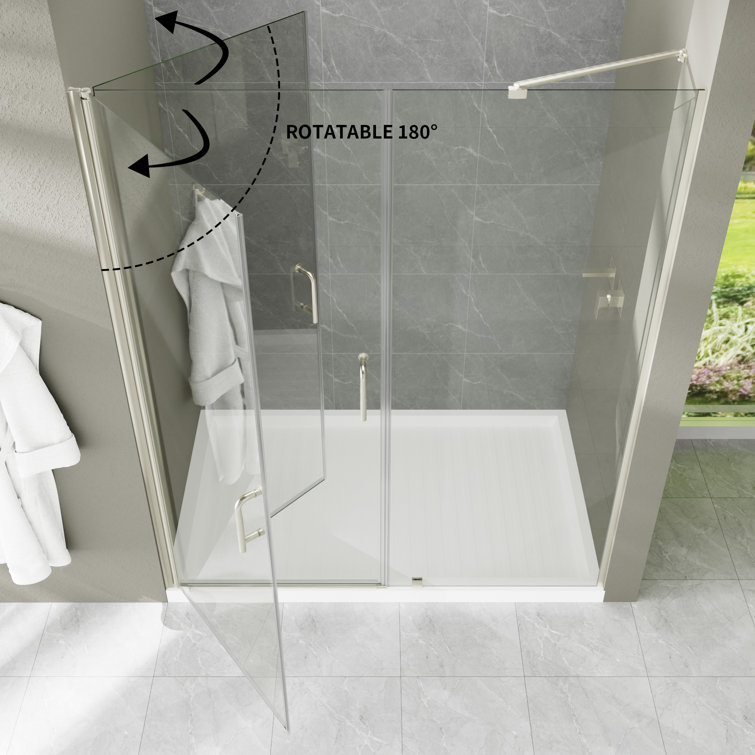 60" x 72" Frameless Brushed Nickel Tempered Glass Shower Door