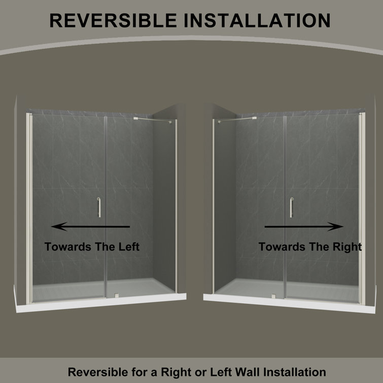 60" x 72" Frameless Brushed Nickel Tempered Glass Shower Door