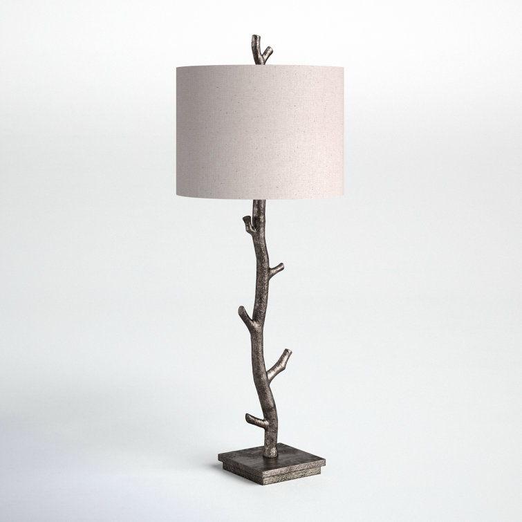 Dark Bronze and Off-White Branch Table Lamp with Linen Shade