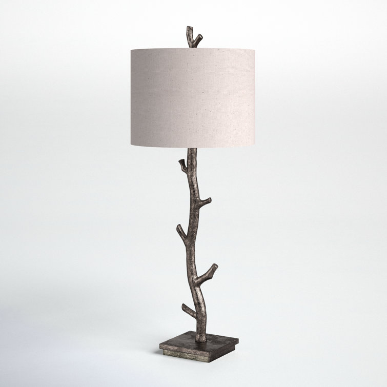 Dark Bronze and Off-White Branch Table Lamp with Linen Shade