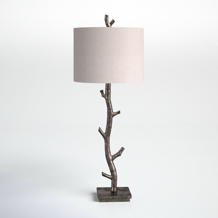 Dark Bronze and Off-White Branch Table Lamp with Linen Shade