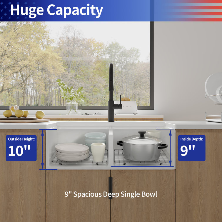 White Fireclay Double Bowl Farmhouse Kitchen Sink, 33"