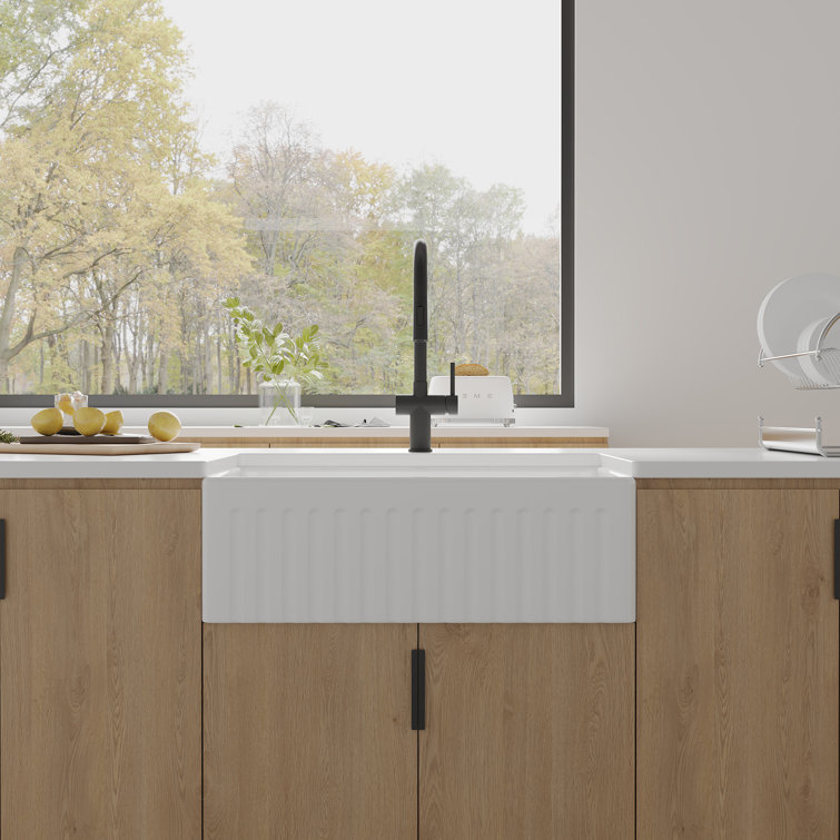 White Fireclay Double Bowl Farmhouse Kitchen Sink, 33"