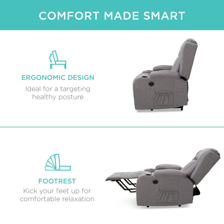 Gray Linen Electric Power Lift Recliner with Massage and Heat