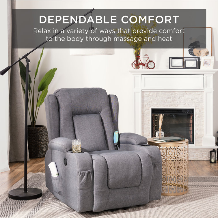 Gray Linen Electric Power Lift Recliner with Massage and Heat