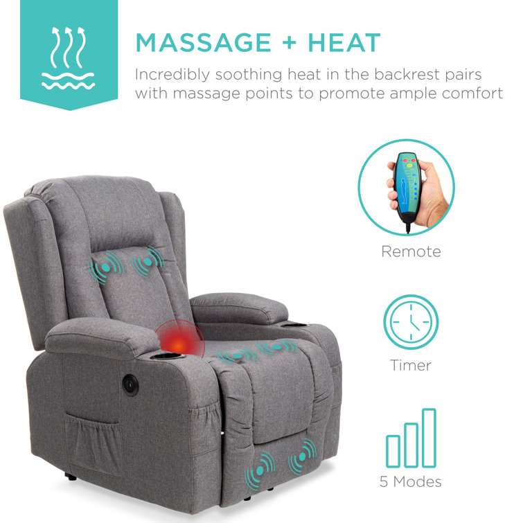 Gray Linen Electric Power Lift Recliner with Massage and Heat
