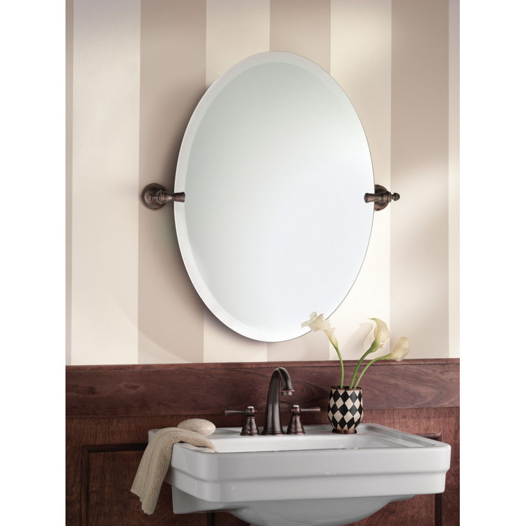 Elegant Oval Frameless 26" Vanity Mirror in Oil Rubbed Bronze
