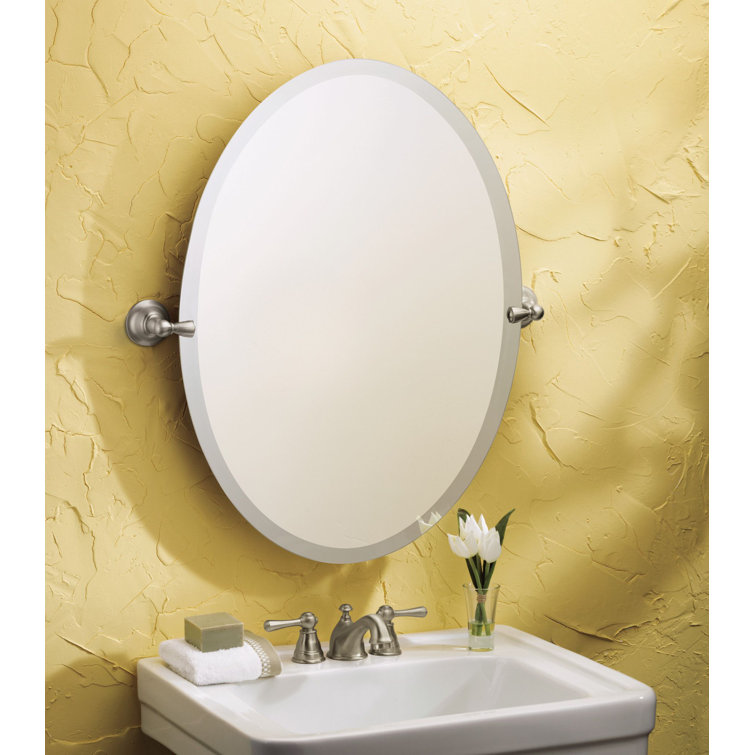 Sage 26" x 22.75" Oval Frameless Bathroom Mirror in Brushed Nickel
