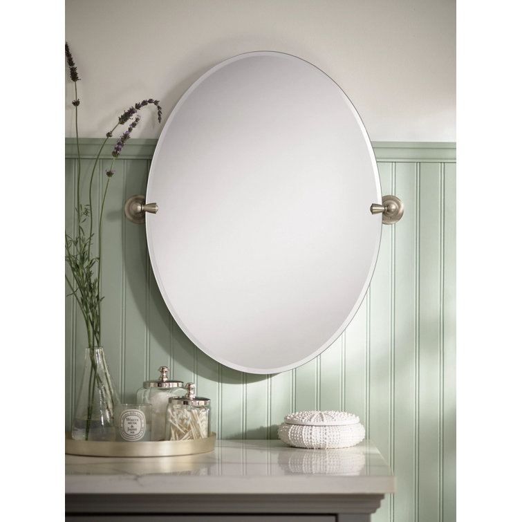 Sage 26" x 22.75" Oval Frameless Bathroom Mirror in Brushed Nickel