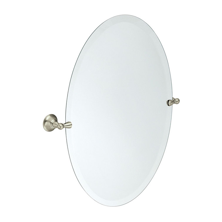 Sage 26" x 22.75" Oval Frameless Bathroom Mirror in Brushed Nickel