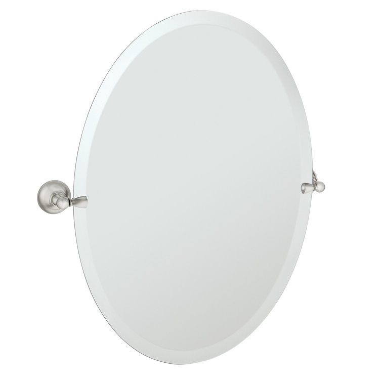 Sage 26" x 22.75" Oval Frameless Bathroom Mirror in Brushed Nickel
