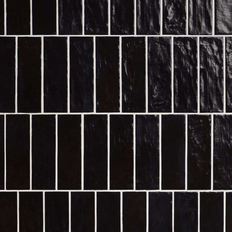 Nassau Black Ceramic Satin Subway Wall Tile 2" x 8"