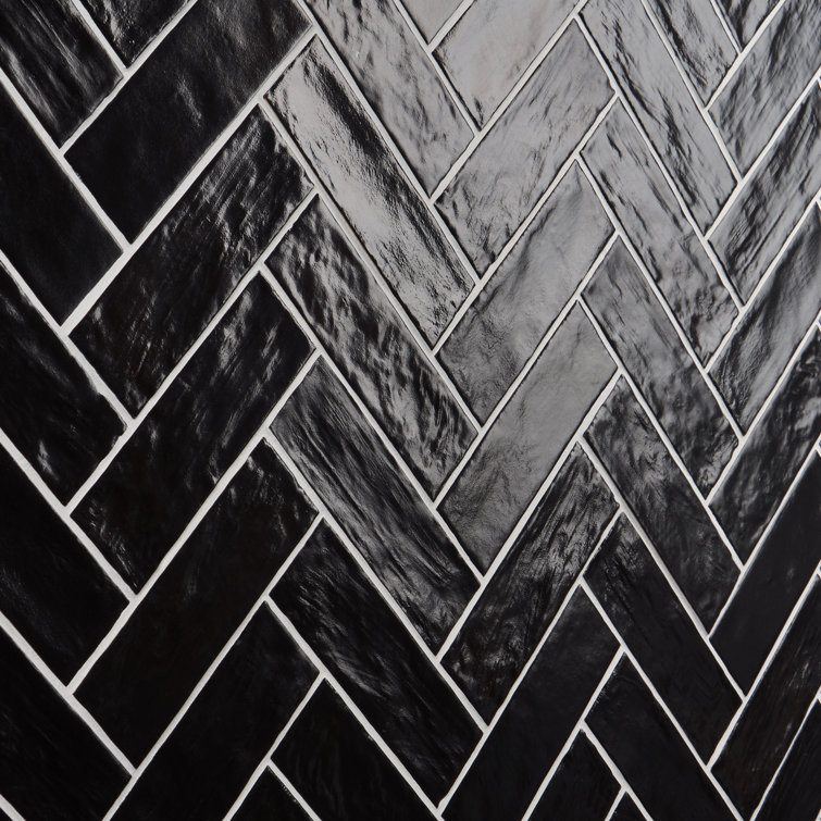 Nassau Black Ceramic Satin Subway Wall Tile 2" x 8"