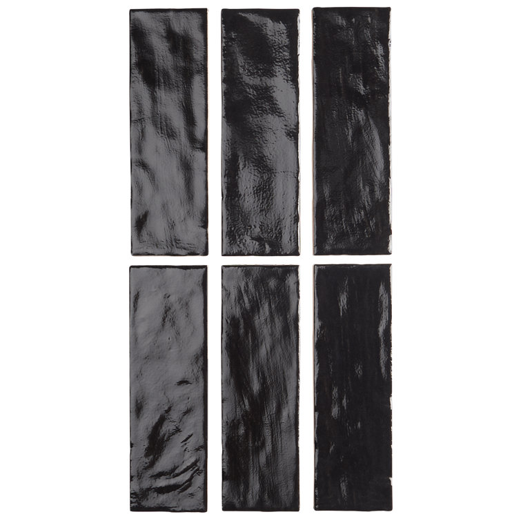 Nassau Black Ceramic Satin Subway Wall Tile 2" x 8"