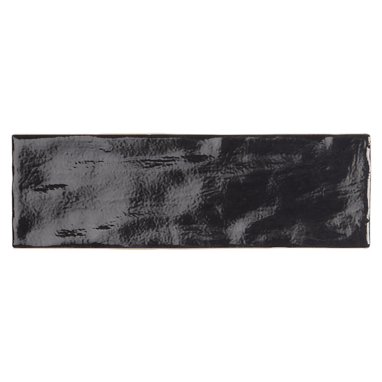 Nassau Black Ceramic Satin Subway Wall Tile 2" x 8"
