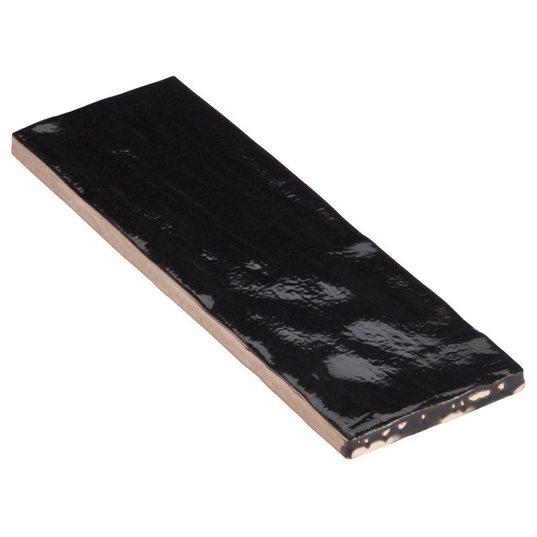 Nassau Black Ceramic Satin Subway Wall Tile 2" x 8"