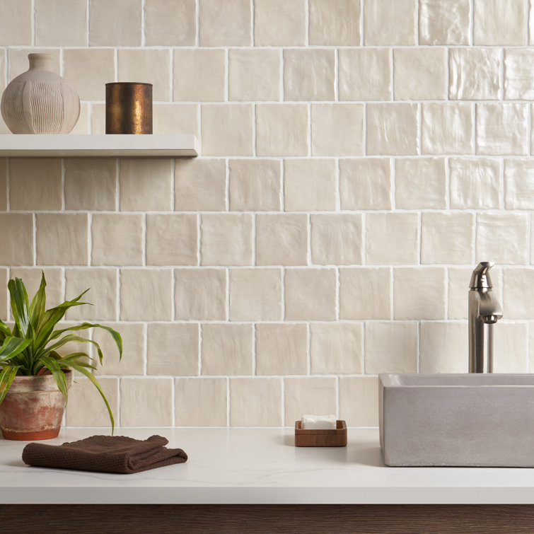 Nassau 4" x 4" Cream Satin Finish Square Wall Tile