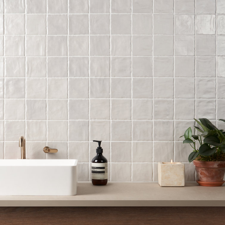 Amagansett 4" x 4" White Ceramic Wall Tile Set