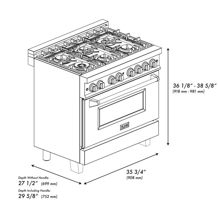 36" Stainless Steel and Gold Dual Fuel Range with Convection Oven