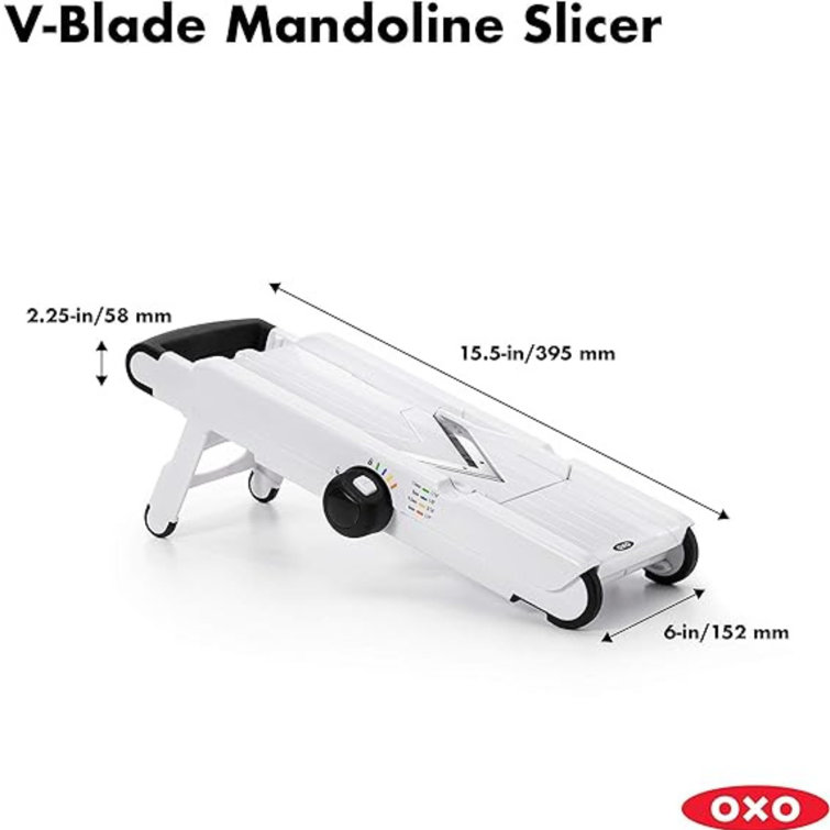 White Adjustable V-Blade Mandoline Slicer with Safety Holder