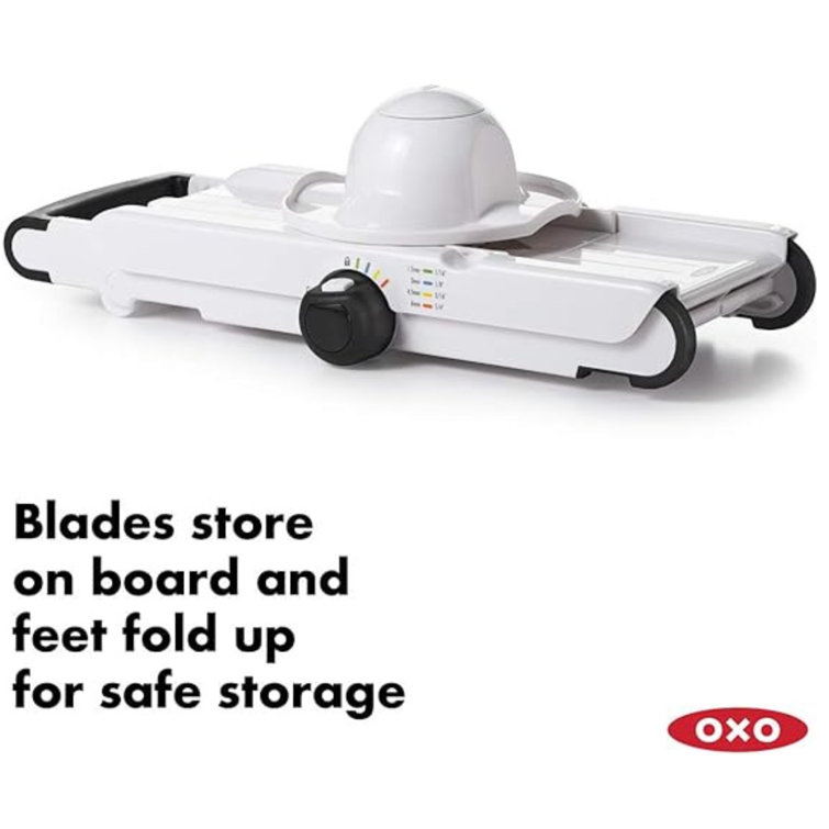 White Adjustable V-Blade Mandoline Slicer with Safety Holder