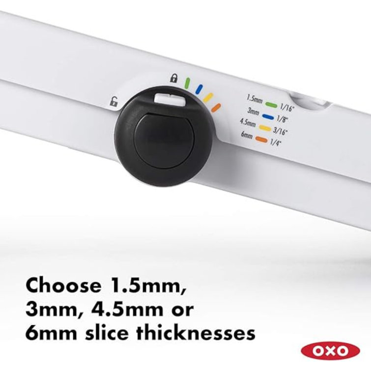 White Adjustable V-Blade Mandoline Slicer with Safety Holder