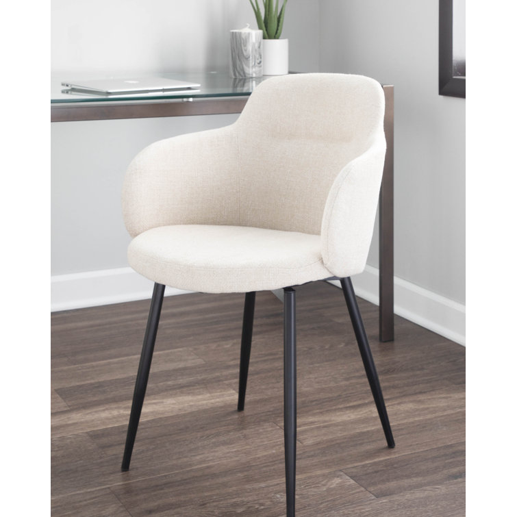 Cream Upholstered Armchair with Black Metal Legs, Set of 2
