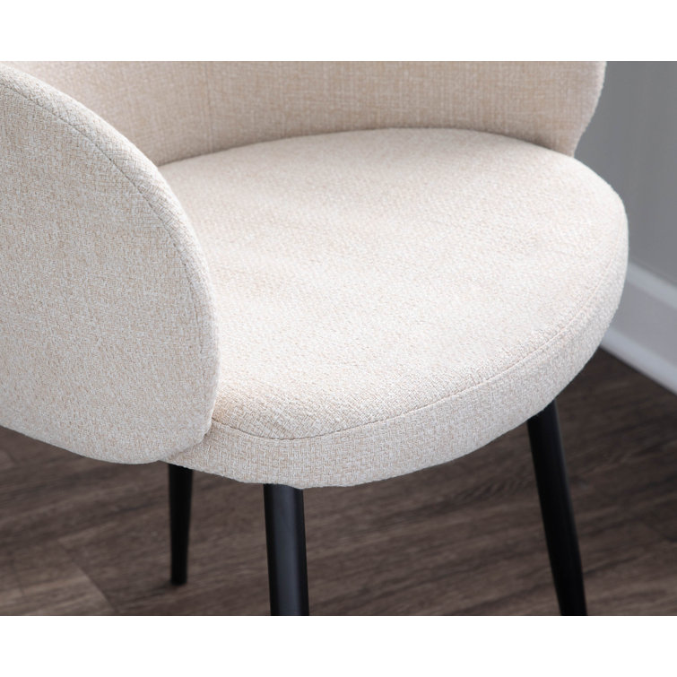 Cream Upholstered Armchair with Black Metal Legs, Set of 2