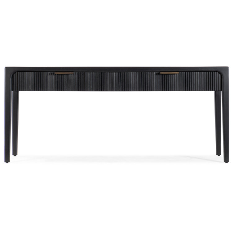 Black Mahogany Wood Console Table with Glass Storage