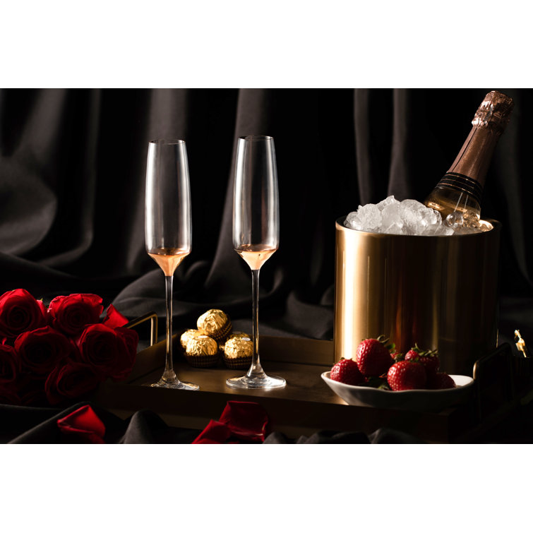 Elegant Clear and Gold Crystal Champagne Flutes Set of 2