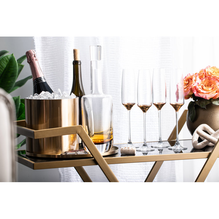 Elegant Clear and Gold Crystal Champagne Flutes Set of 2
