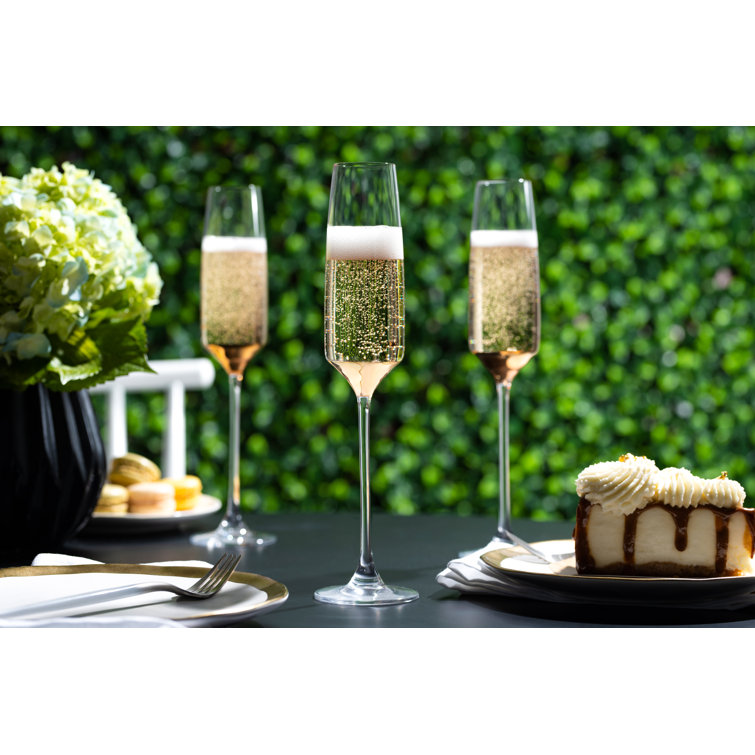 Elegant Clear and Gold Crystal Champagne Flutes Set of 2