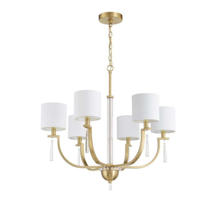 Vintage Gold Leaf 6-Light Chandelier with White Linen Shades