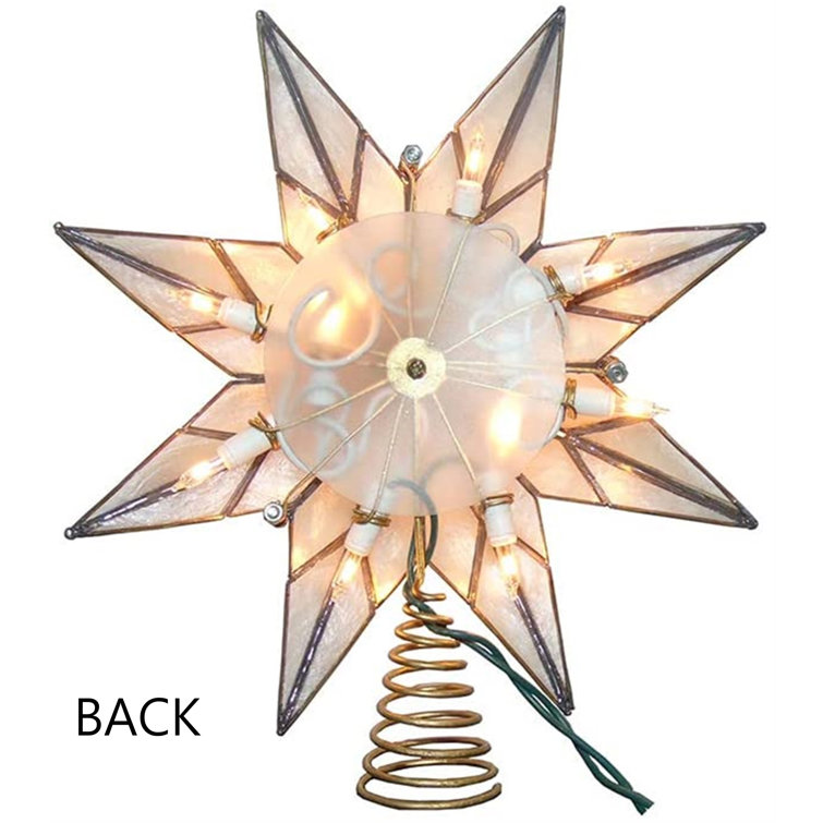 Gold and White 9-Inch 10-Light Metal Capiz Star Tree Topper
