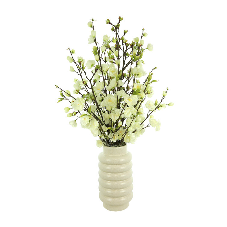 36'' White Polysilk Cherry Blossom Arrangement in Ceramic Vase