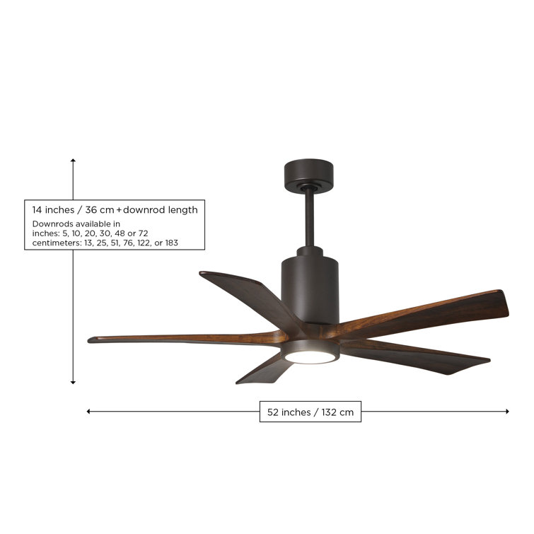 Patricia 52'' Textured Bronze Matte White Solid Wood Ceiling Fan with LED Lights