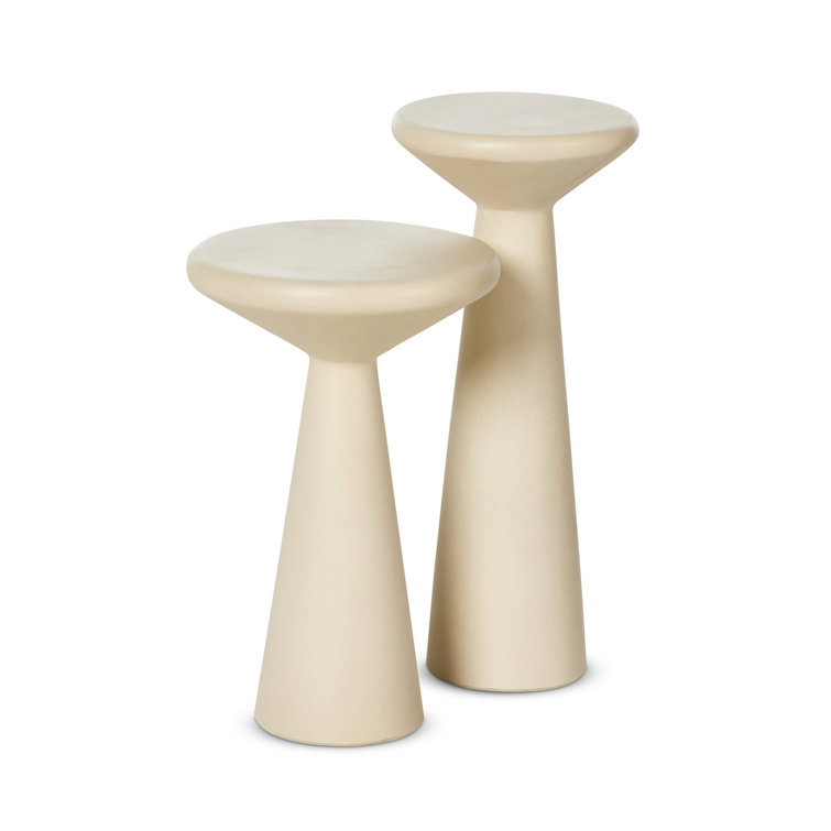 Parchment White Round Stone Accent Table, 20" Industrial